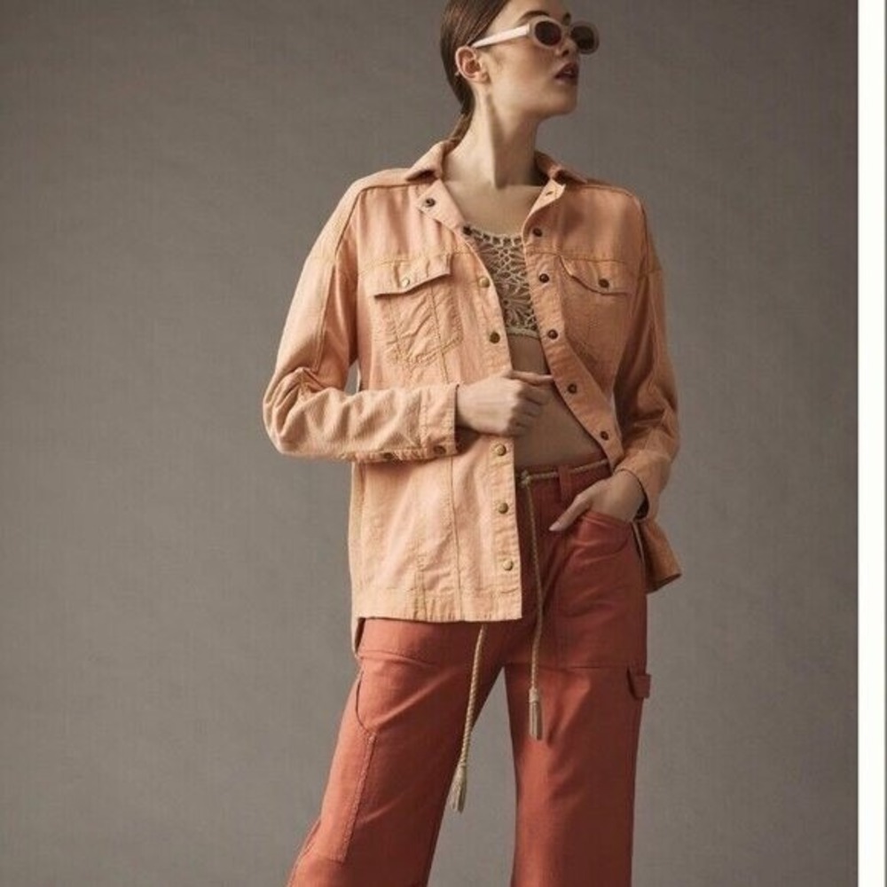 Anthropologie Pilcro Utility Snap Front Shirt Jacket‎ Shacket Peach Size Small
